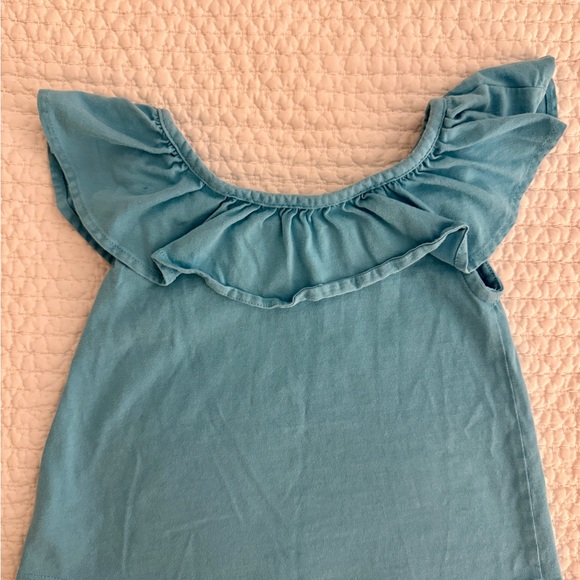 Hanna Andersson Blue Ruffle Neck Short Sleeve Tee, Toddler Girl, 3T - Picture 1 of 5